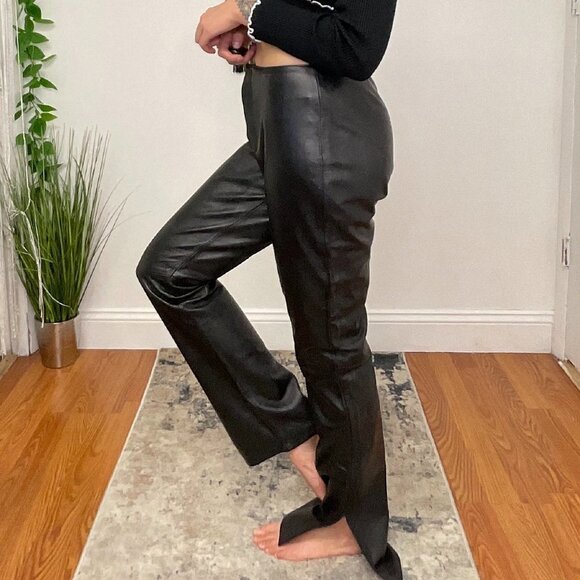 Y2k XOXO Leather Flare Pants Front Zip Size 9 Black - Picture 2 of 5